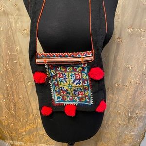 NWT Pom Pom & Bells Embroidered Boho Shoulder Bag